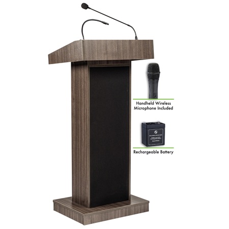 OKLAHOMA SOUND Oklahoma Sound Orator Lectern and Rechargeable Battery with Wireless Handheld Mic, Ribbonwood M800X-RW/LWM-5